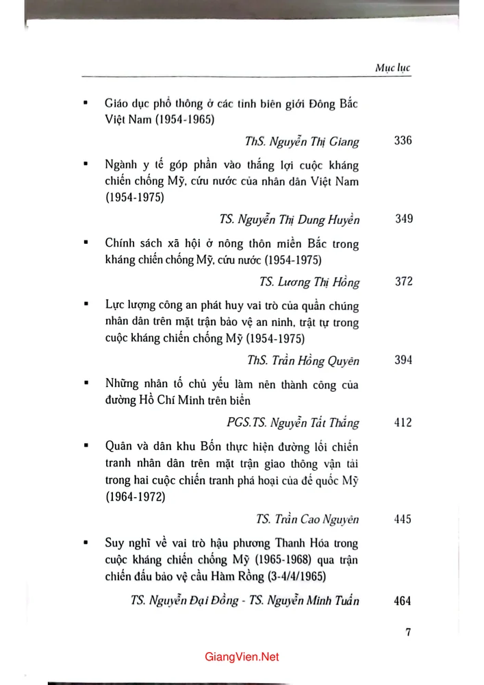 Mục lục chi tiết trang 2 sách Chiến tranh nhân dân Việt Nam thời kỳ 1954 đến 1975