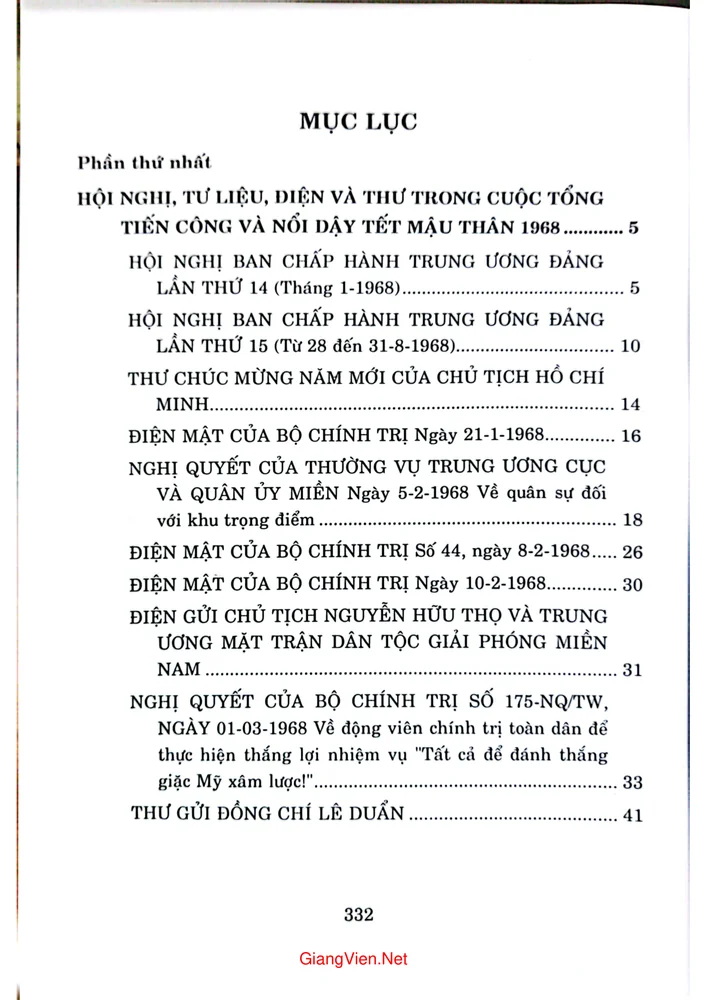 Mục lục chi tiết trang 1 sách Cuộc tổng tiến công và nổi dậy xuân Mậu thân 1968