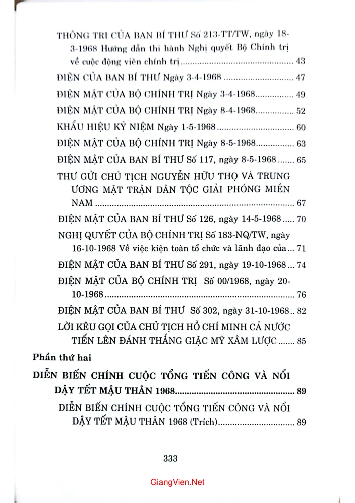 Mục lục chi tiết trang 2 sách Cuộc tổng tiến công và nổi dậy xuân Mậu thân 1968