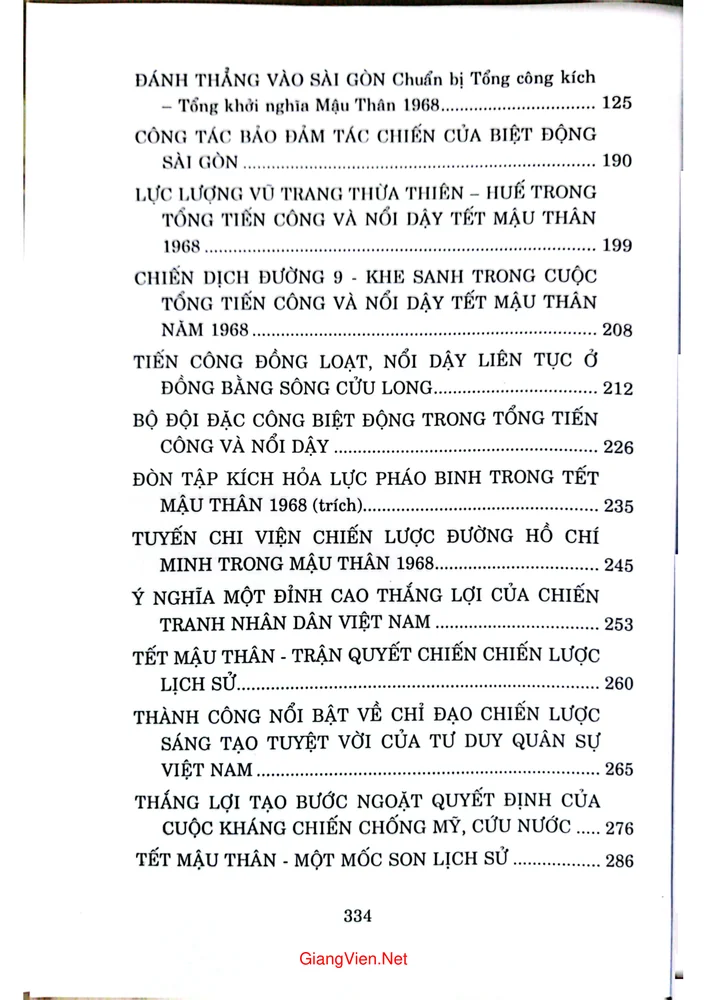 Mục lục chi tiết trang 3 sách Cuộc tổng tiến công và nổi dậy xuân Mậu thân 1968