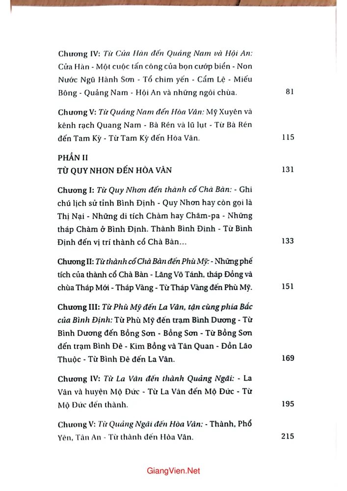 Mục lục chi tiết trang 2 sách Du ký trung kỳ theo đường cái quan