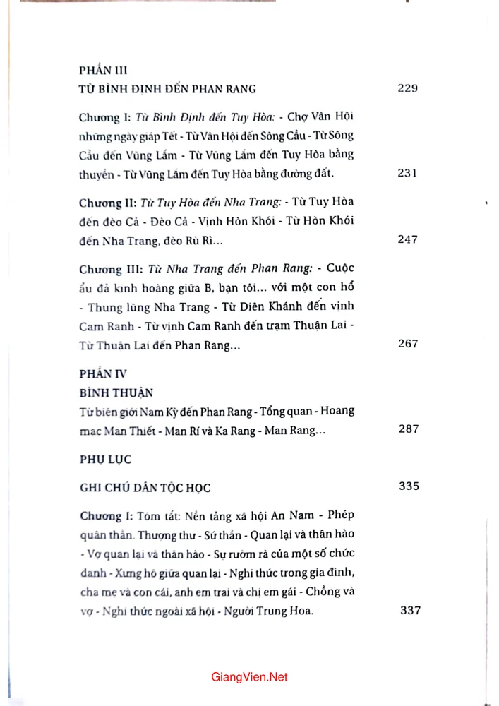 Mục lục chi tiết trang 3 sách Du ký trung kỳ theo đường cái quan