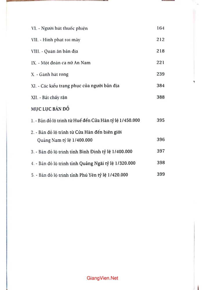Mục lục chi tiết trang 5 sách Du ký trung kỳ theo đường cái quan