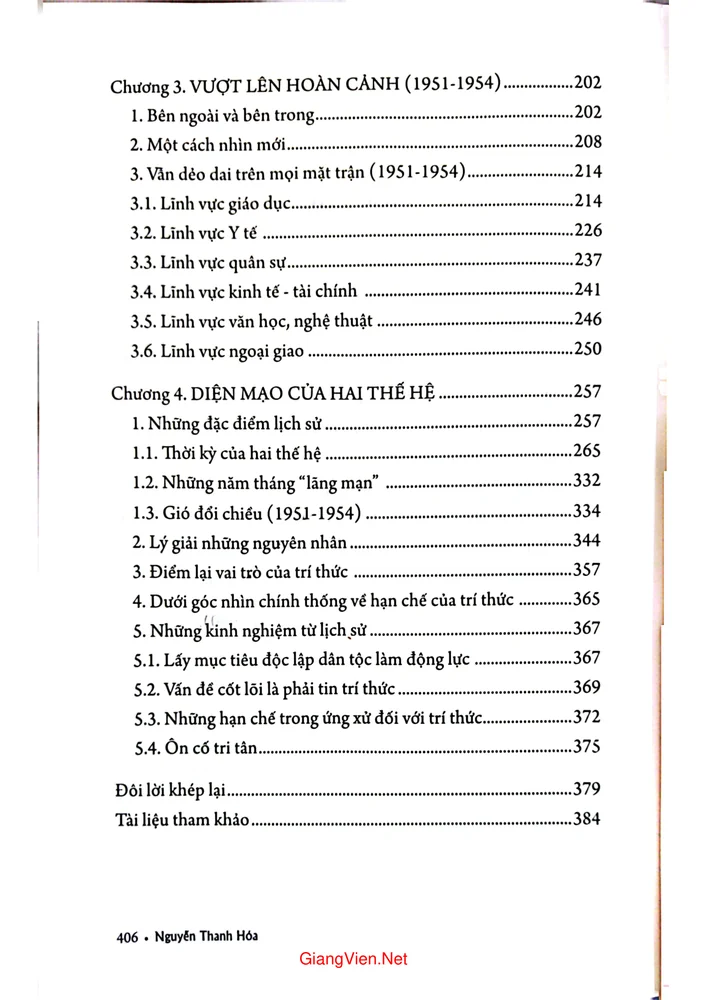 Mục lục chi tiết trang 1 sách Hai thế hệ trí thức tham gia kháng chiến chống thực dân Pháp 1945 đến 1954