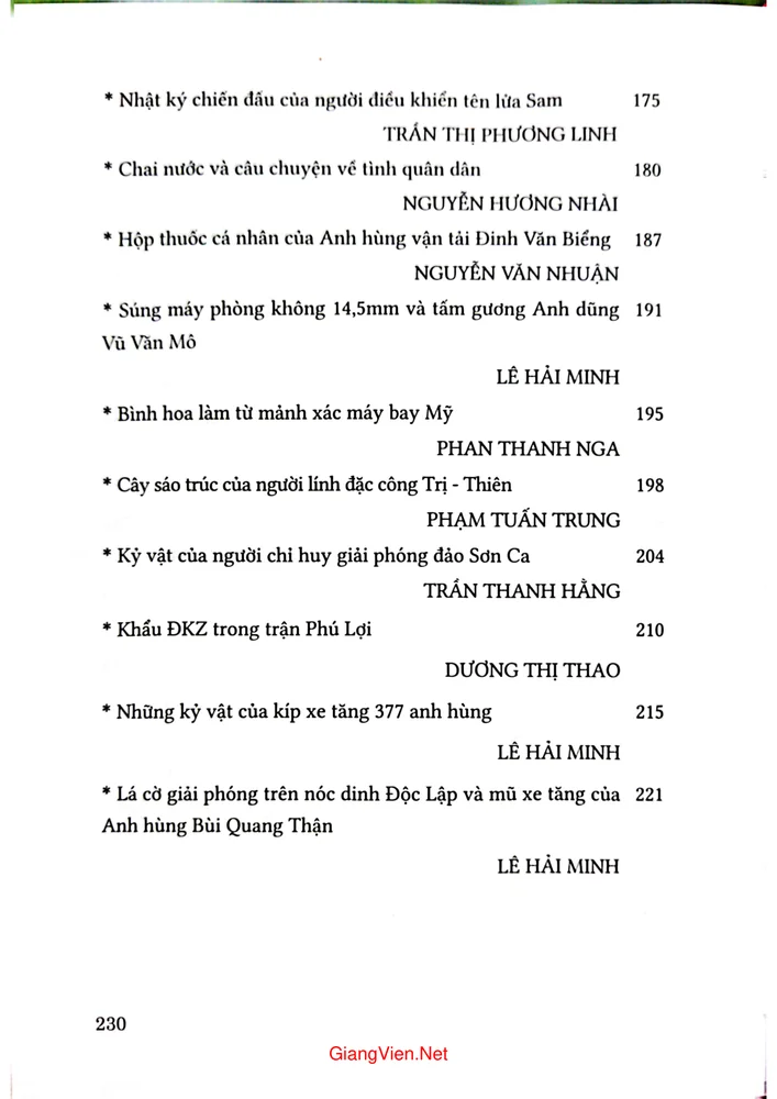 Mục lục chi tiết trang 3 sách Kỷ vật kháng chiến