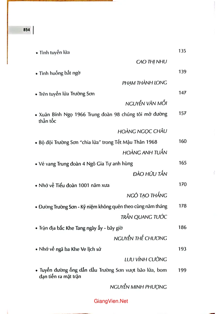 Mục lục chi tiết trang 2 sách Lính Trường sơn ký ức chiến tranh