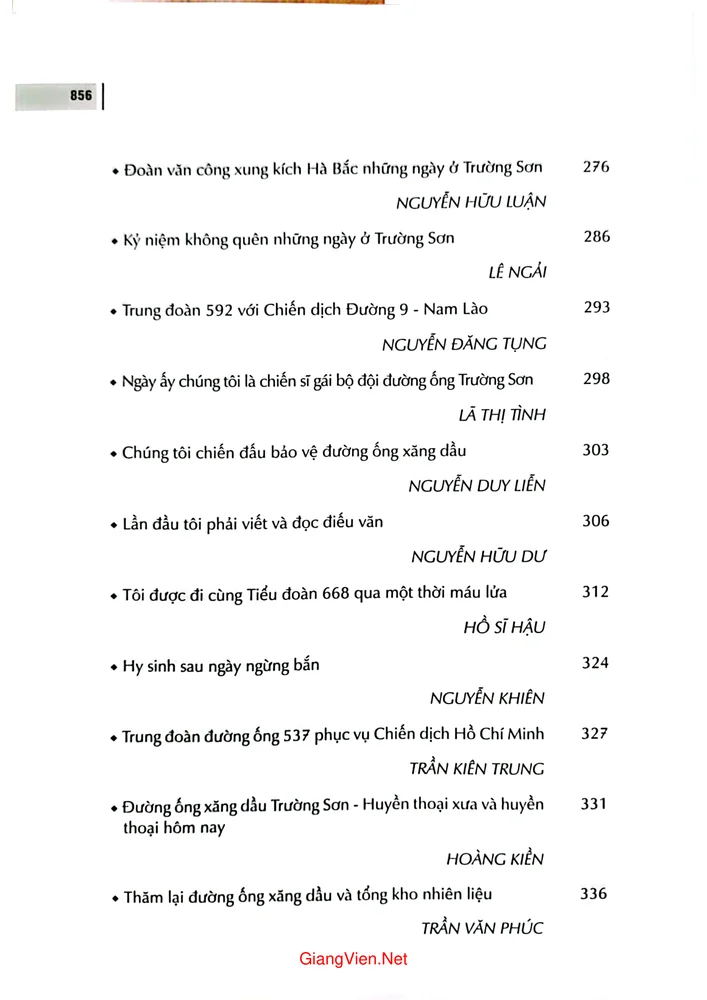 Mục lục chi tiết trang 4 sách Lính Trường sơn ký ức chiến tranh