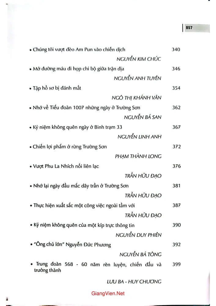 Mục lục chi tiết trang 5 sách Lính Trường sơn ký ức chiến tranh