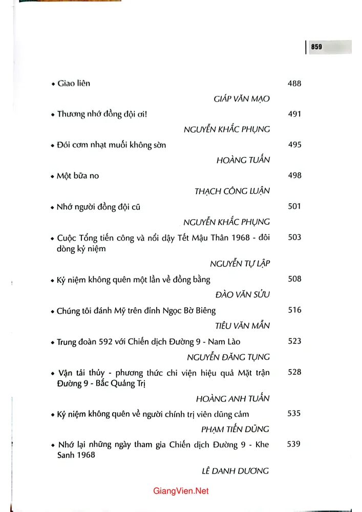 Mục lục chi tiết trang 7 sách Lính Trường sơn ký ức chiến tranh