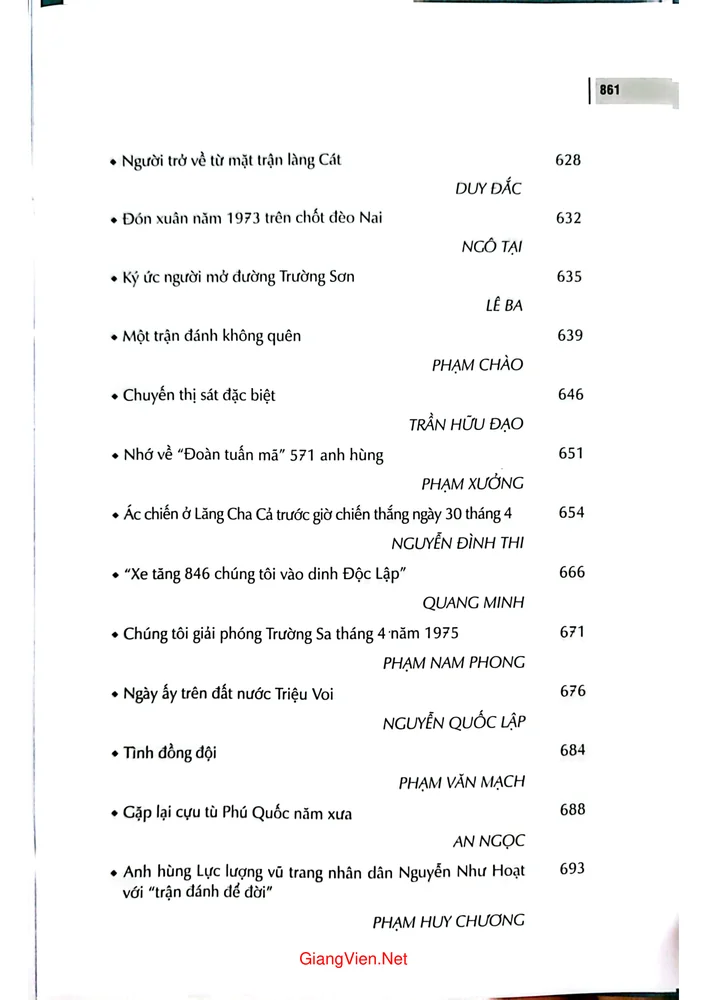 Mục lục chi tiết trang 9 sách Lính Trường sơn ký ức chiến tranh