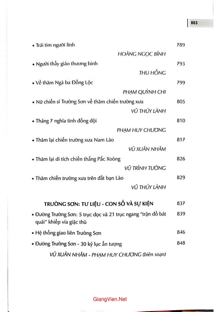 Mục lục chi tiết trang 11 sách Lính Trường sơn ký ức chiến tranh