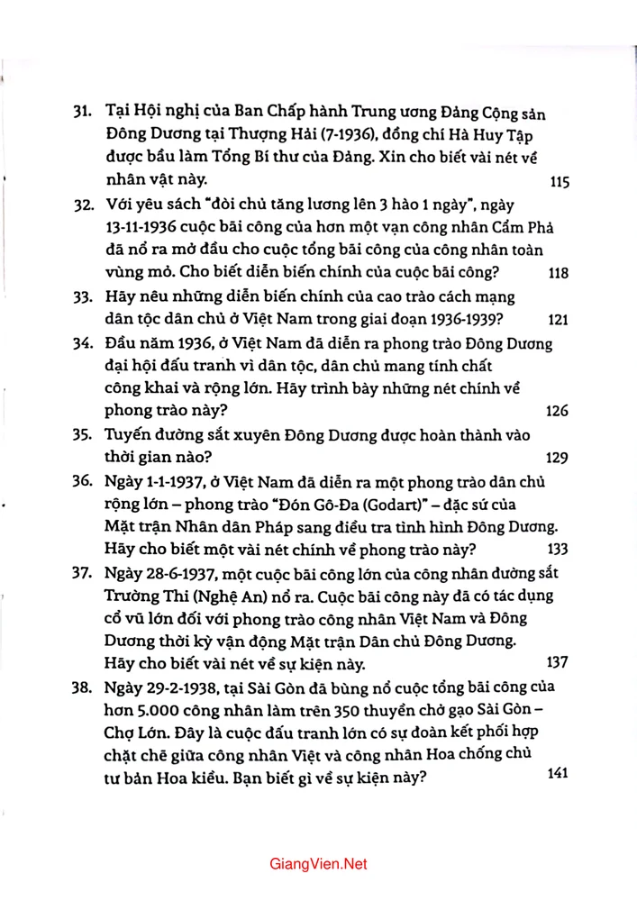 Mục lục chi tiết trang 4 sách Lịch sử Việt Nam từ Xô Viết Nghệ Tĩnh đến Cách mạng tháng tám 1930 đến 1945