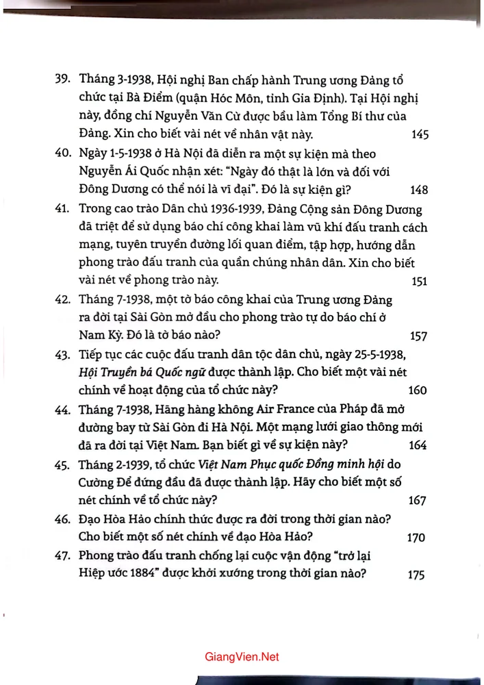 Mục lục chi tiết trang 5 sách Lịch sử Việt Nam từ Xô Viết Nghệ Tĩnh đến Cách mạng tháng tám 1930 đến 1945