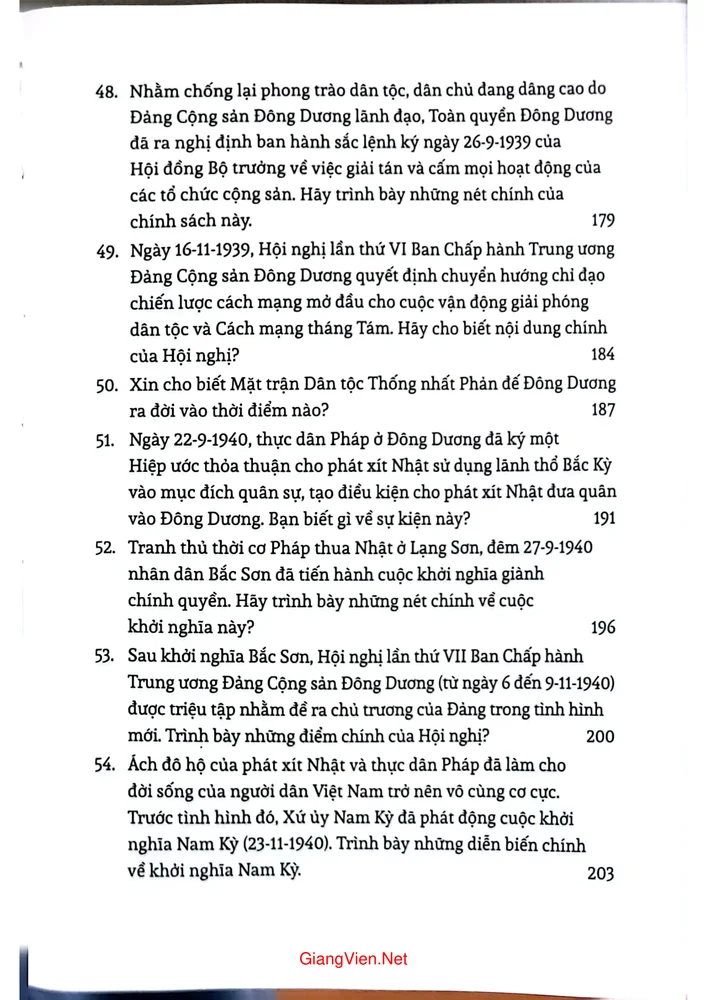 Mục lục chi tiết trang 6 sách Lịch sử Việt Nam từ Xô Viết Nghệ Tĩnh đến Cách mạng tháng tám 1930 đến 1945