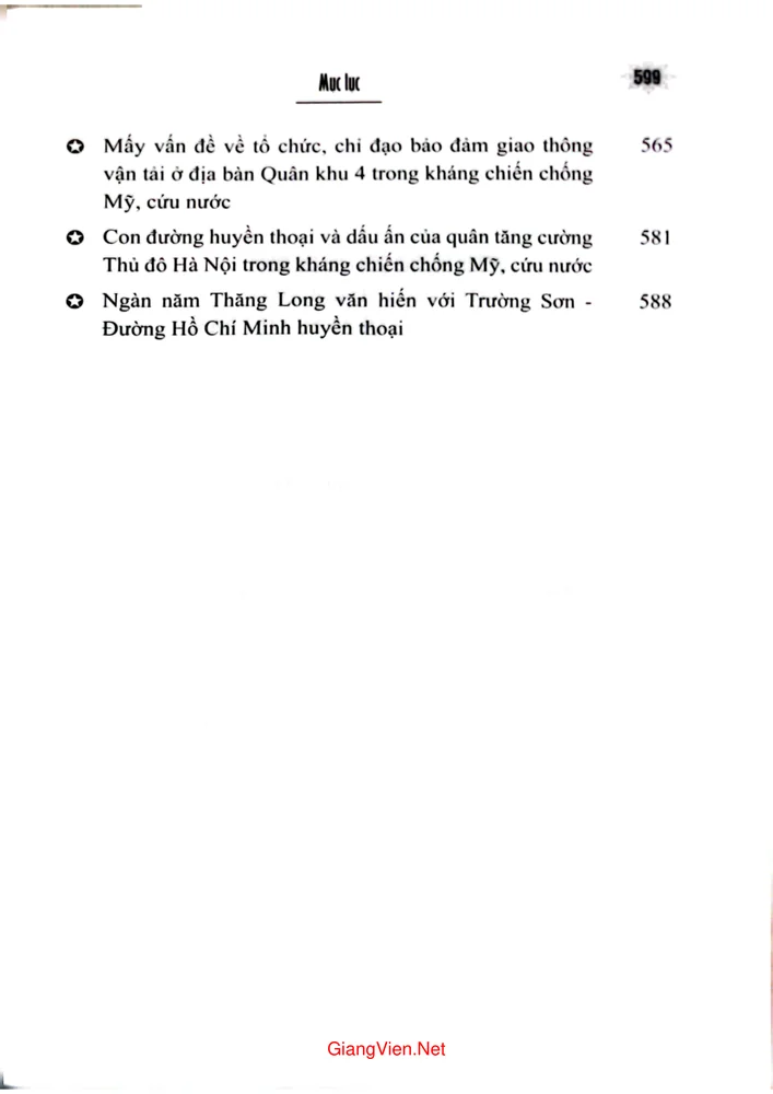 Mục lục chi tiết trang 2 sách Đường Trường sơn Hồ Chí Minh một sáng tạo độc đáo của nghệ thuật quân sự Việt Nam