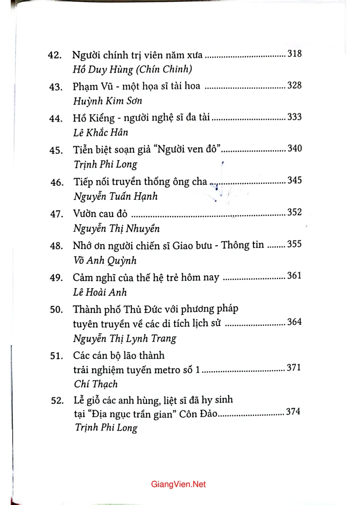 Mục lục chi tiết trang 4 sách Một thời kháng chiến