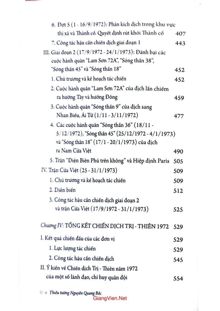 Mục lục chi tiết trang 3 sách Chiến dịch Trị Thiên 1972