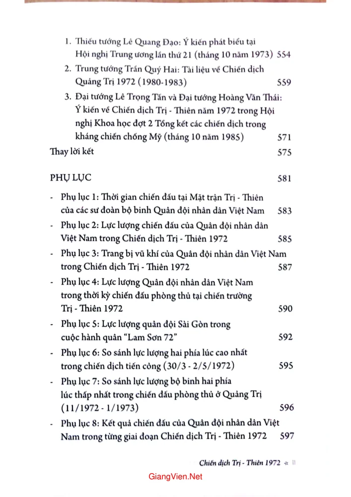 Mục lục chi tiết trang 4 sách Chiến dịch Trị Thiên 1972