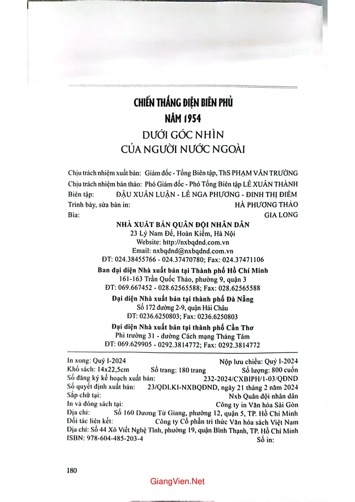 Mục lục chi tiết trang 4 sách Chiến thắng Điện Biên Phủ năm 1954 dưới góc nhìn của người nước ngoài