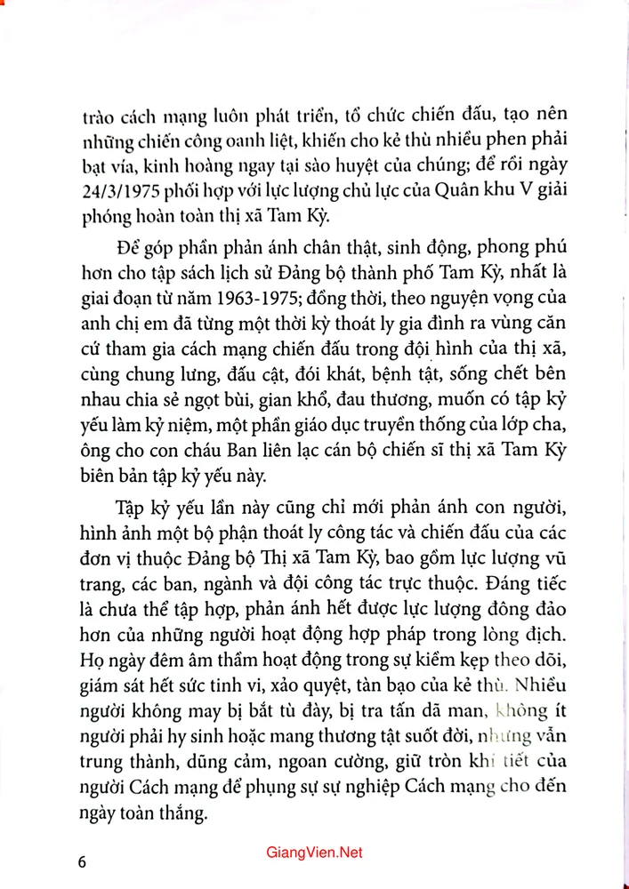 Mục lục chi tiết trang 1 sách Kỷ yếu một thời để nhớ của cán bộ chiến sĩ thị xã Tam Kỳ thời kỳ kháng chiến chống Mỹ cứu nước giai đoạn 1963 đến 1975
