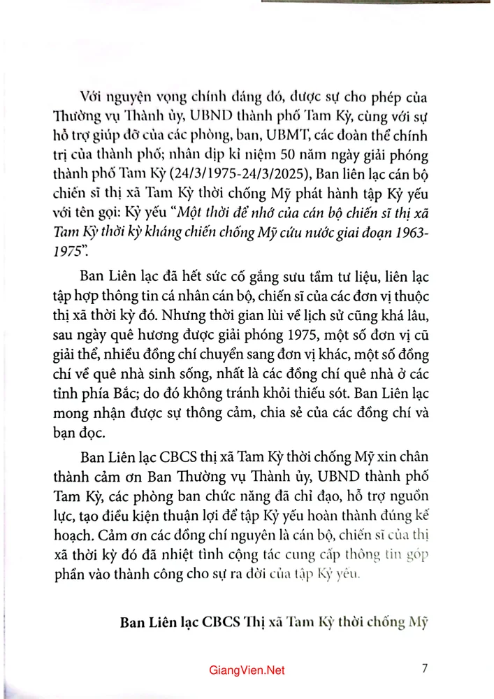 Mục lục chi tiết trang 2 sách Kỷ yếu một thời để nhớ của cán bộ chiến sĩ thị xã Tam Kỳ thời kỳ kháng chiến chống Mỹ cứu nước giai đoạn 1963 đến 1975