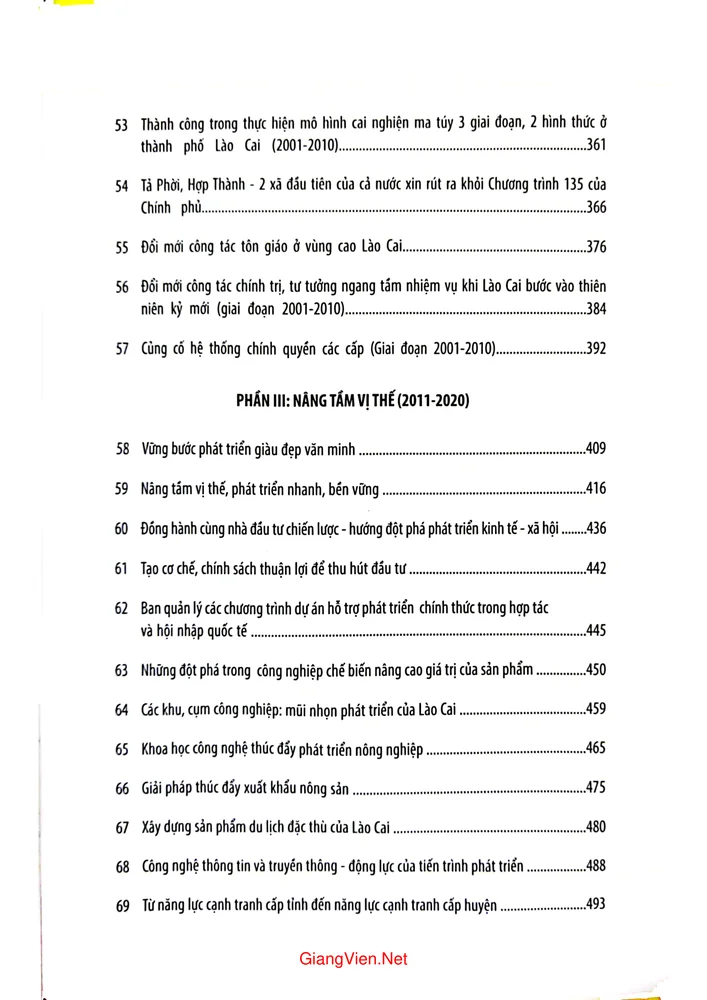 Mục lục chi tiết trang 3 sách 30 năm Lào Cai sáng tạo