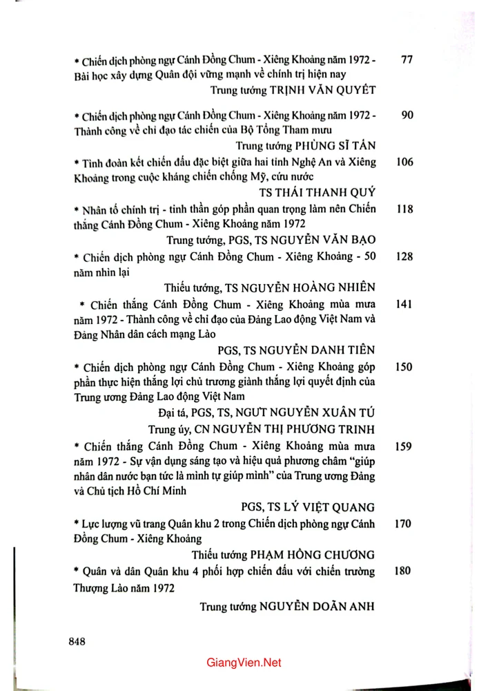 Mục lục chi tiết trang 1 sách 50 năm Chiến dịch phòng ngự Cán đồng Chum - Xiên Khoảng thắng lợi và bài học kinh nghiệm