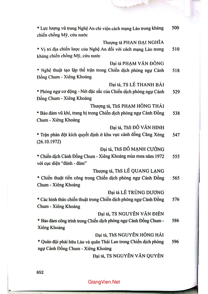 Mục lục chi tiết trang 5 sách 50 năm Chiến dịch phòng ngự Cán đồng Chum - Xiên Khoảng thắng lợi và bài học kinh nghiệm