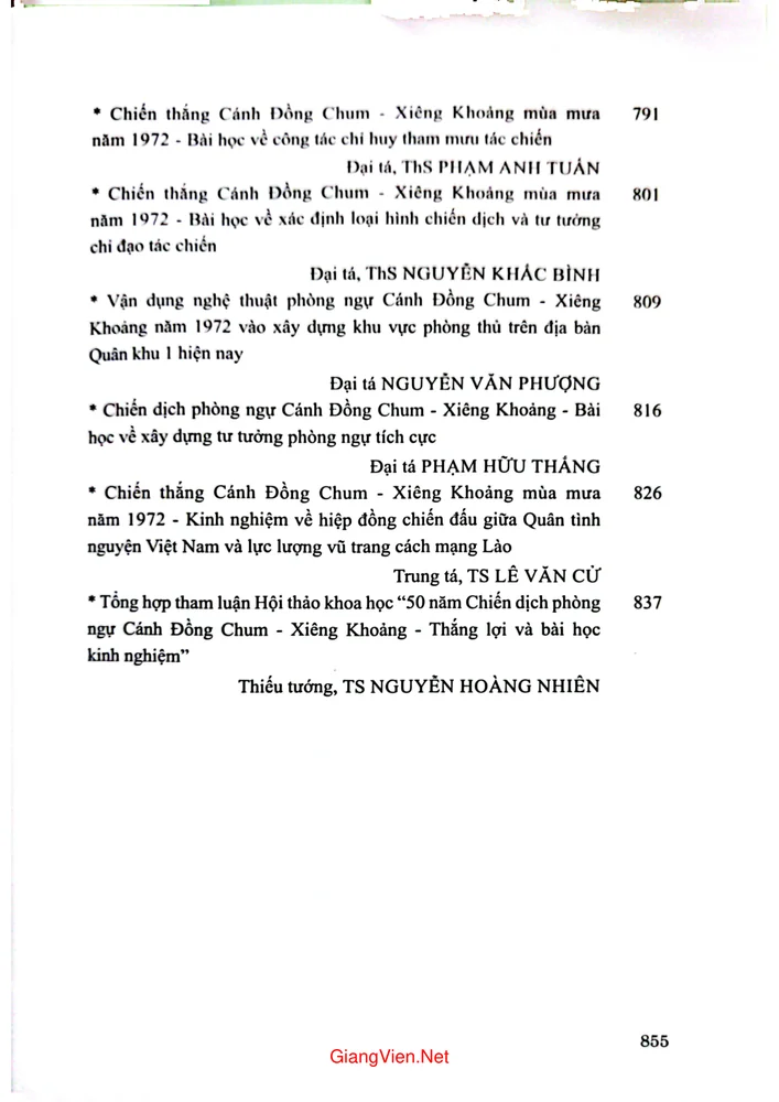 Mục lục chi tiết trang 8 sách 50 năm Chiến dịch phòng ngự Cán đồng Chum - Xiên Khoảng thắng lợi và bài học kinh nghiệm