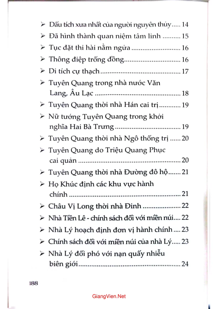 Mục lục chi tiết trang 1 sách 700 năm Danh xưng Tuyên Quang