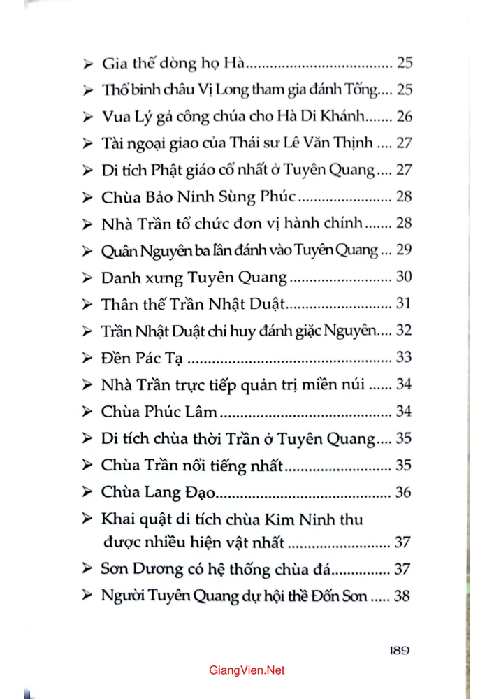 Mục lục chi tiết trang 2 sách 700 năm Danh xưng Tuyên Quang