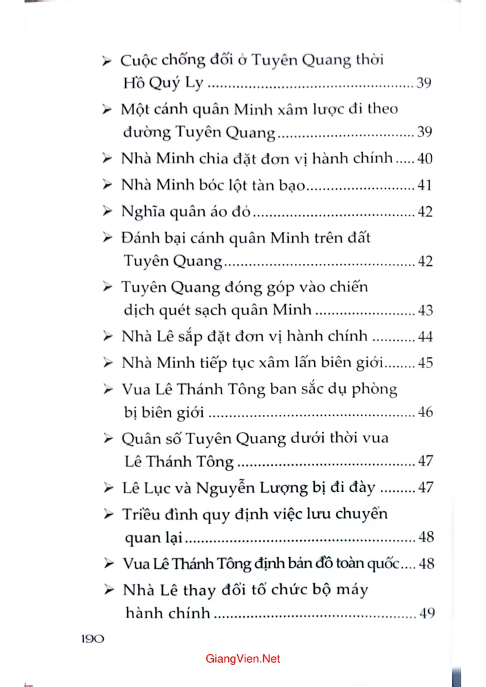 Mục lục chi tiết trang 3 sách 700 năm Danh xưng Tuyên Quang