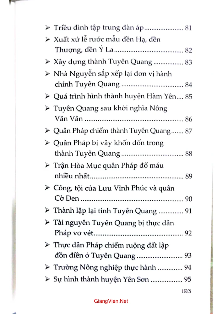 Mục lục chi tiết trang 6 sách 700 năm Danh xưng Tuyên Quang