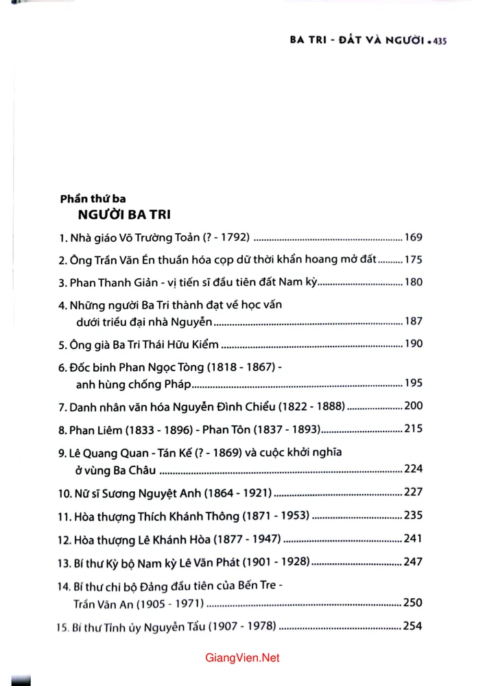 Mục lục chi tiết trang 2 sách Ba Tri - Đất và Người