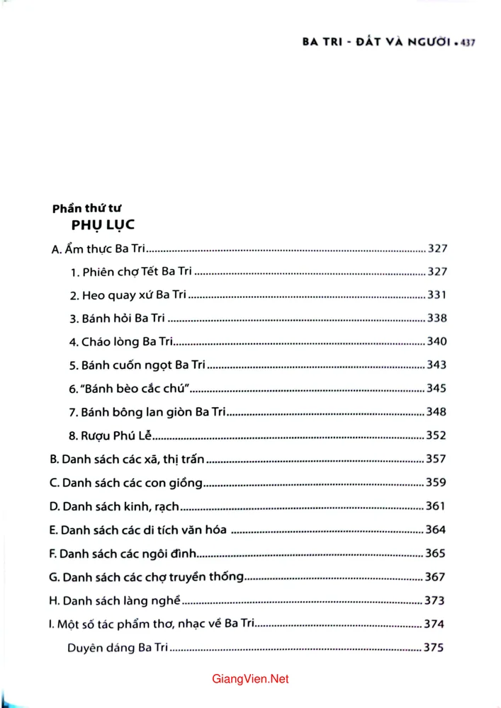 Mục lục chi tiết trang 4 sách Ba Tri - Đất và Người