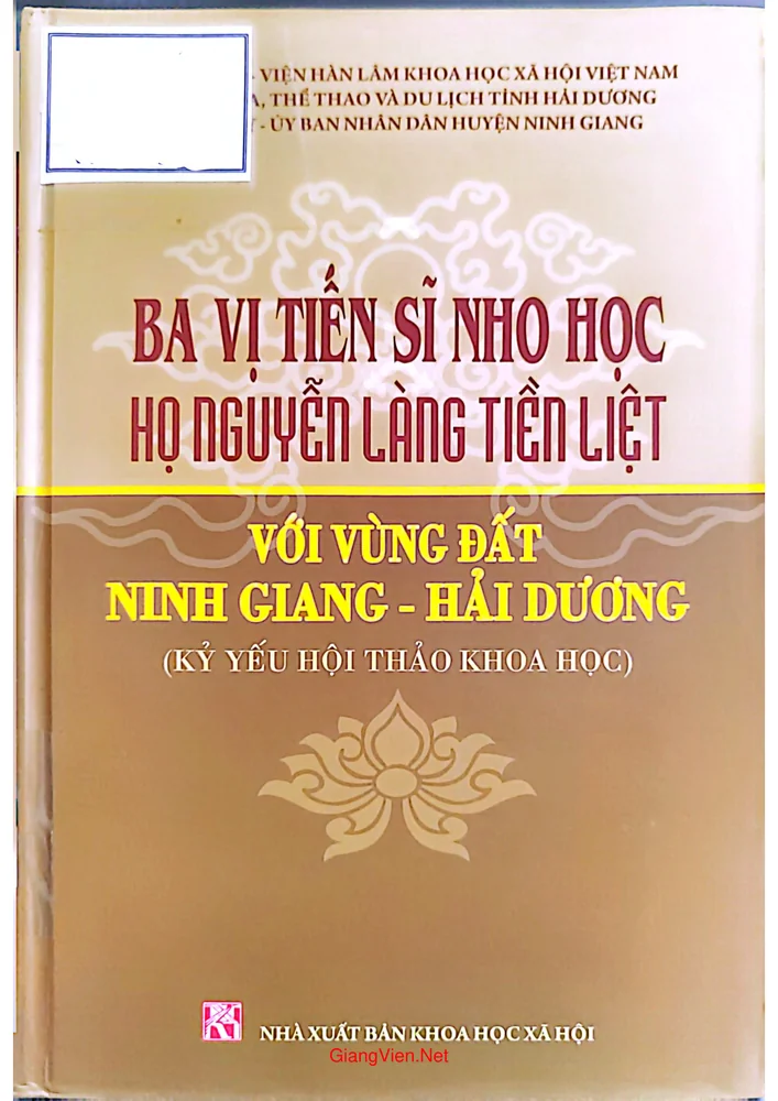 Ảnh bìa của Ba vị tiến sĩ nho học họ Nguyễn làng Tiền Liệt với vùng đất Ninh Giang - Hải Dương (Kỷ yếu hội thảo khoa học)