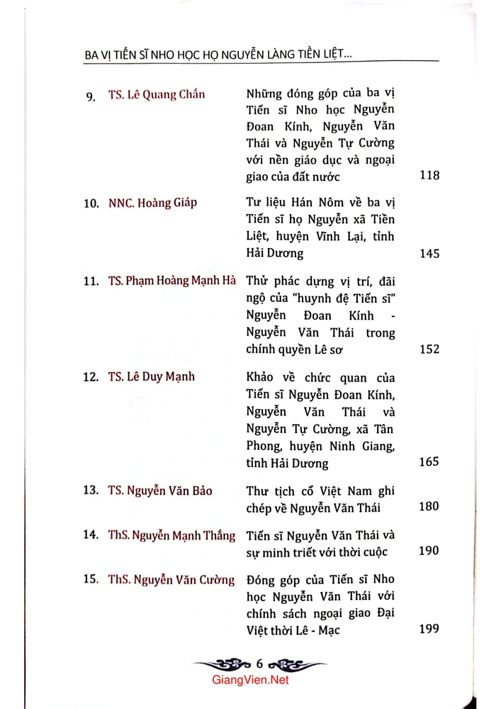 Trang 2 - Ảnh minh họa nội dung sách Ba vị tiến sĩ nho học họ Nguyễn làng Tiền Liệt với vùng đất Ninh Giang - Hải Dương (Kỷ yếu hội thảo khoa học)