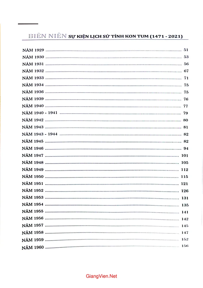 Mục lục chi tiết trang 2 sách Biên niên sự kiện lịch sử tỉnh Kon tum 1471 - 2021