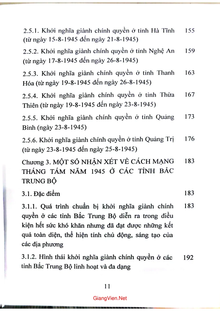 Mục lục chi tiết trang 2 sách Cách mạng tháng tám năm 1945 ở các tỉnh Bắc Trung bộ