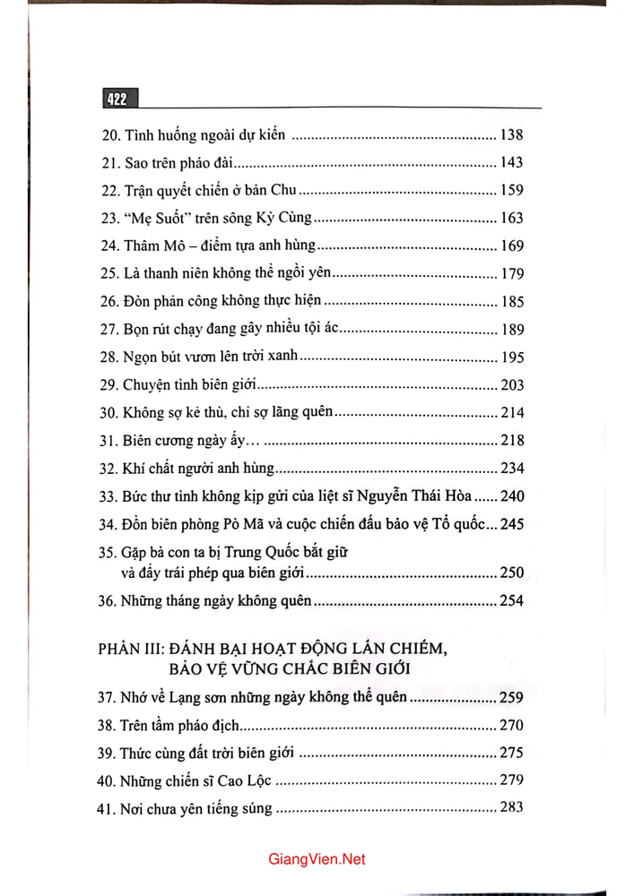 Mục lục chi tiết trang 1 sách Cánh cửa thép Lạng Sơn