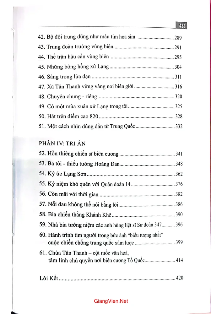 Mục lục chi tiết trang 2 sách Cánh cửa thép Lạng Sơn