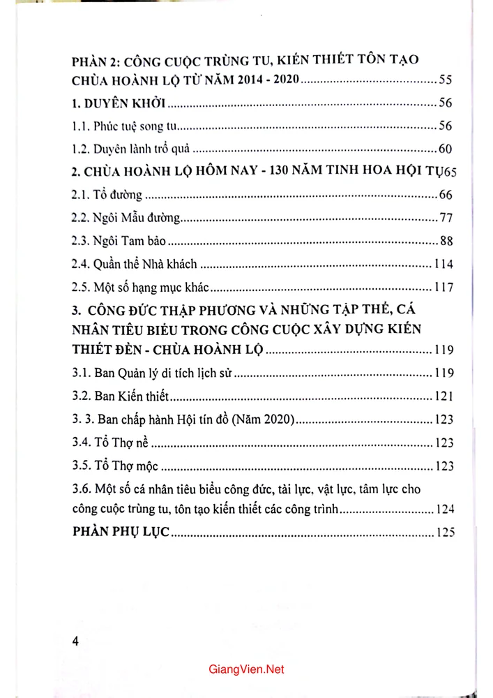 Mục lục chi tiết trang 1 sách Di tích lịch sử văn hóa Đền - chùa Hoành Lộ - xã Hoành Sơn, huyện Giao Thủy, tỉnh Nam Định - Trăm năm vang vọng tiếng thời gian