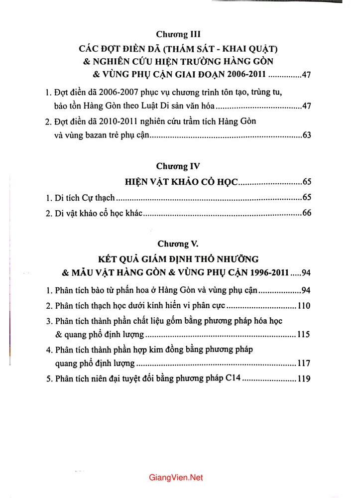 Mục lục chi tiết trang 1 sách Di tích quốc gia đặc biệt Mộ Cự thạch Hàng Gòn
