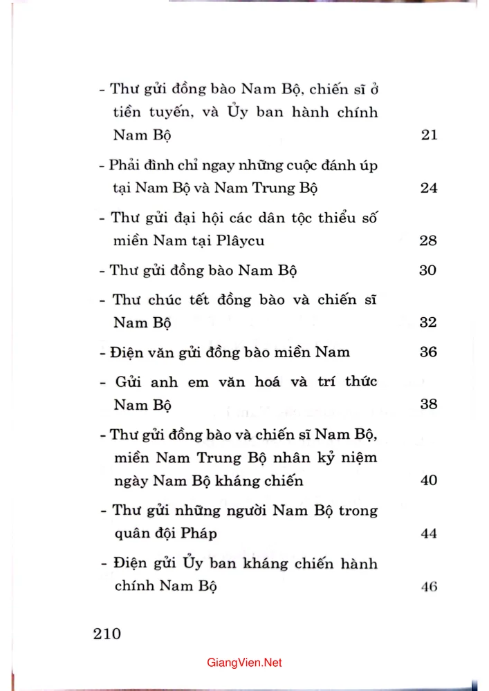 Mục lục chi tiết trang 1 sách Nam bộ là Thành đồng của tổ quốc