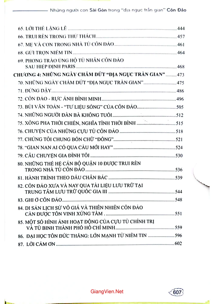 Mục lục chi tiết trang 3 sách Những người con Sài Gòn trong Địa ngục trần gian Côn Đảo