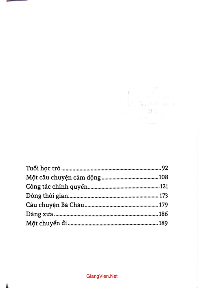Mục lục chi tiết trang 1 sách Những năm tháng không quên