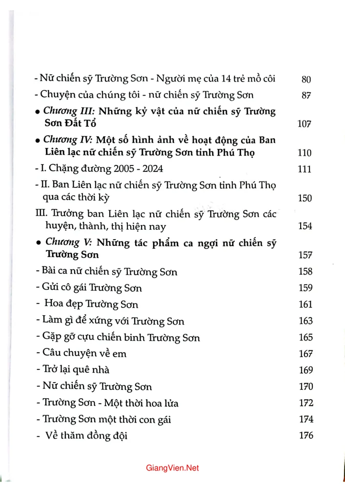 Mục lục chi tiết trang 1 sách Nữ chiến sỹ Trường Sơn Đất Tổ