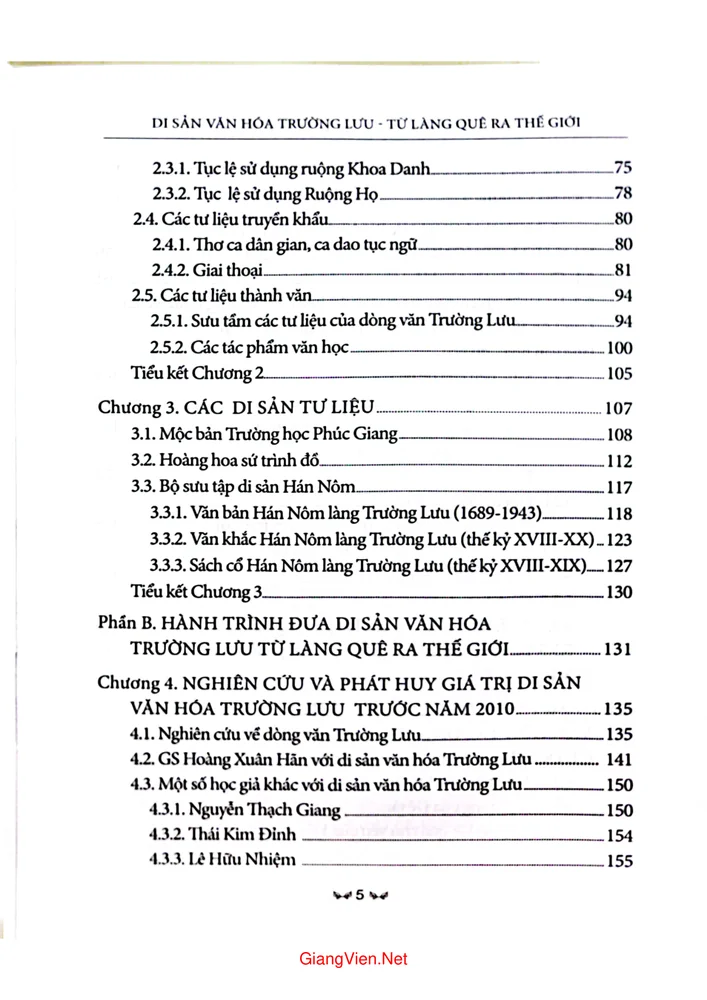 Mục lục chi tiết trang 2 sách Di sản văn hóa Trường Lưu - Từ làng quê ra thế giới