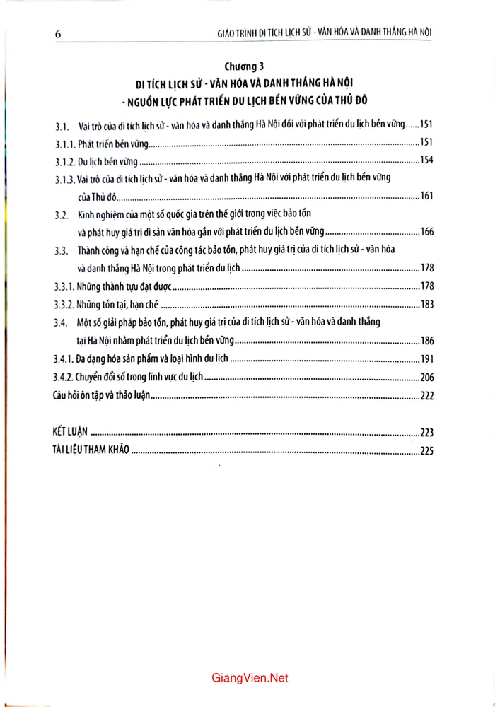 Mục lục chi tiết trang 1 sách Giáo trình Di tích lịch sử - Văn hóa và Danh thắng Hà Nội