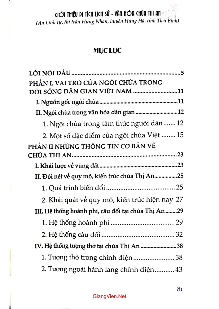 Trang bìa chính thức sách Giới thiệu Di tích lịch sử - Văn hóa chùa Thị An (An lĩnh tự, thị trấn Hưng Nhân, huyện Hưng Hà, tỉnh Thái Bình)